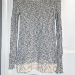 Hippie Rose Sweater, Blue and White, Lace Detail, Size S